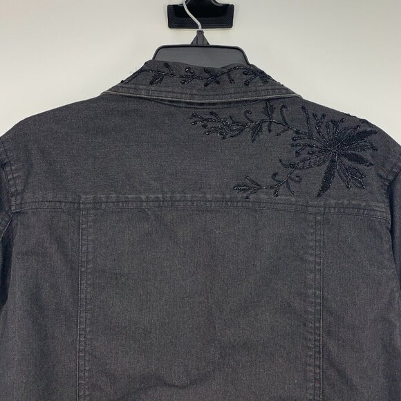 Coldwater Creek Jacket Gray Denim Embroidered Floral Zip Front - Picture 6 of 8